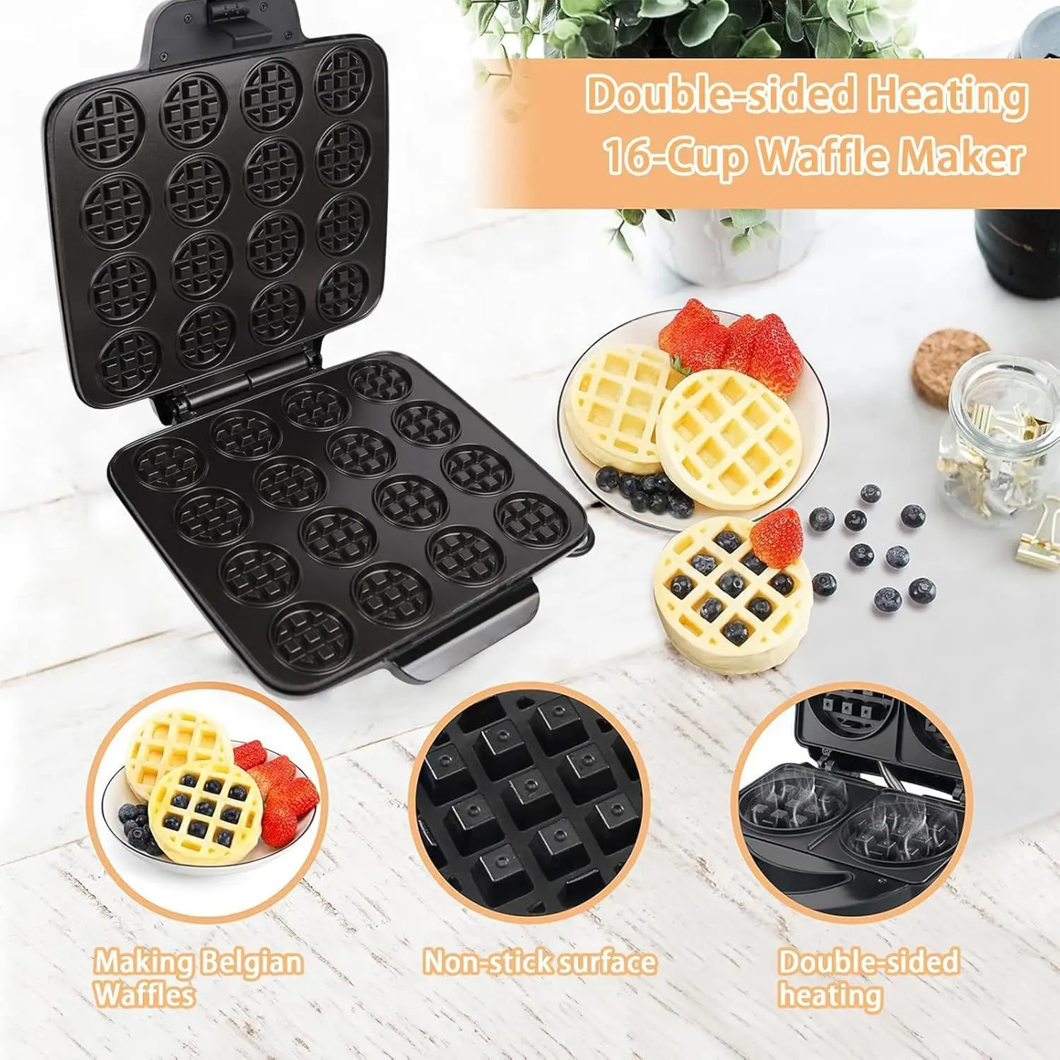 16-Hole Waffle Maker, Quick He - đánh giá và giá Mini Waffle Maker Machine